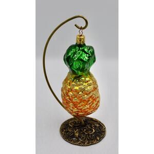 Vintage Inge Glas Blown Glass Golden Pineapple Christmas Ornament Germany«;l